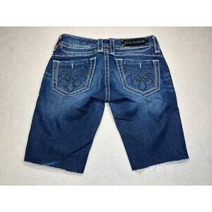Rock Revival Jeans Shorts Womens 28 Blue Adele Cut Off Fleur de Lis Bermuda